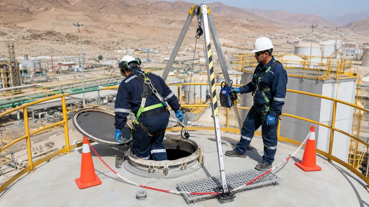 Ingreso a estanque con trípode de rescate
